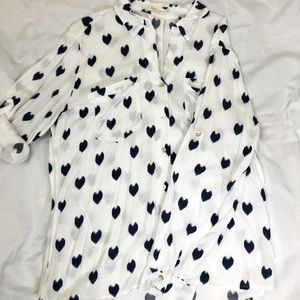 White button down with heart shapes and pockets